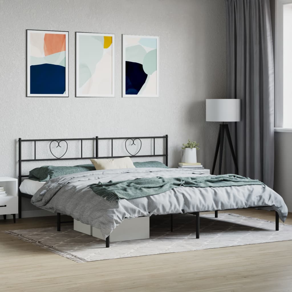 Bedframe met hoofdbord metaal zwart 200x200 cm is nu te koop bij PeponiXL, paradijselijk wonen!