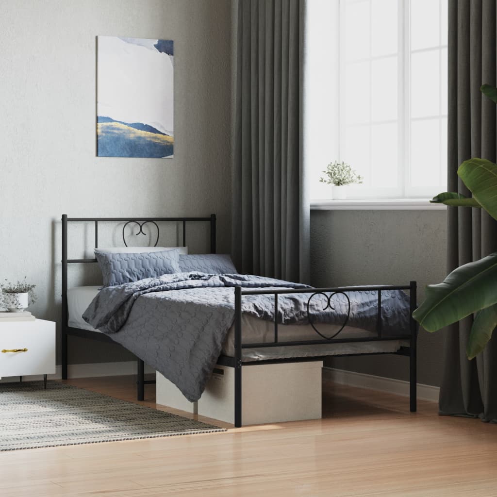 Bedframe met hoofd- en voeteneinde metaal zwart 75x190 cm is nu te koop bij PeponiXL, paradijselijk wonen!