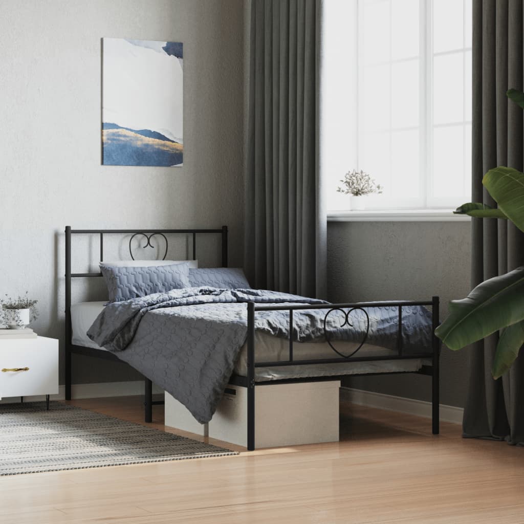 Bedframe met hoofd- en voeteneinde metaal zwart 90x190 cm is nu te koop bij PeponiXL, paradijselijk wonen!