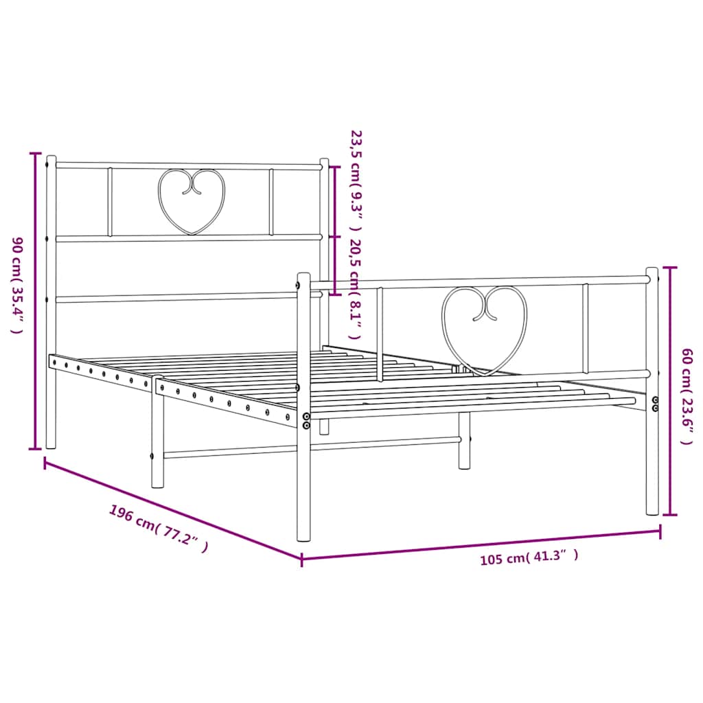 Bedframe met hoofd- en voeteneinde metaal zwart 100x190 cm is nu te koop bij PeponiXL, paradijselijk wonen!
