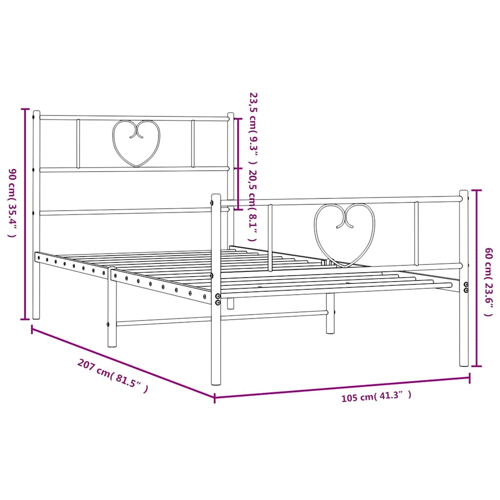 Bedframe met hoofd- en voeteneinde metaal zwart 100x200 cm is nu te koop bij PeponiXL, paradijselijk wonen!