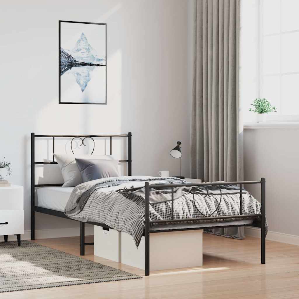 Bedframe met hoofd- en voeteneinde metaal zwart 100x200 cm is nu te koop bij PeponiXL, paradijselijk wonen!