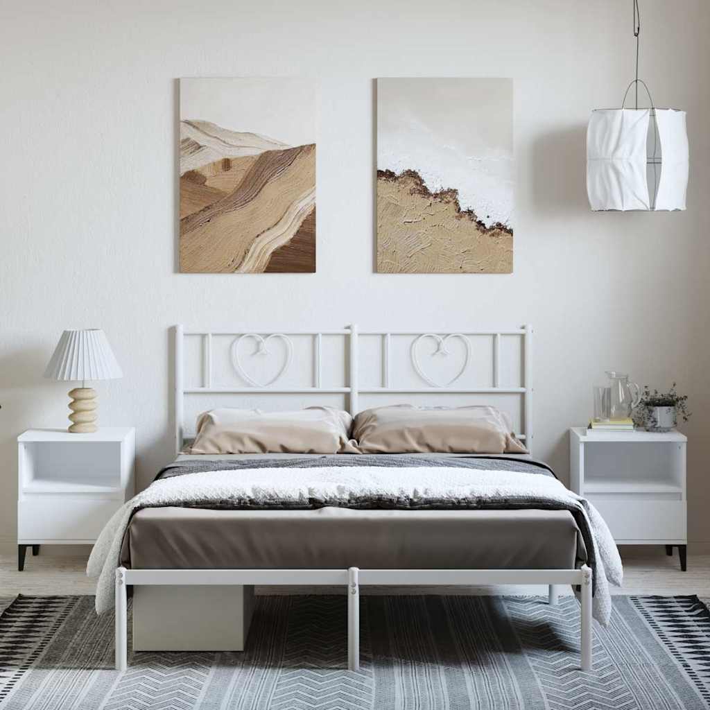 Bedframe met hoofdbord metaal wit 135x190 cm is nu te koop bij PeponiXL, paradijselijk wonen!