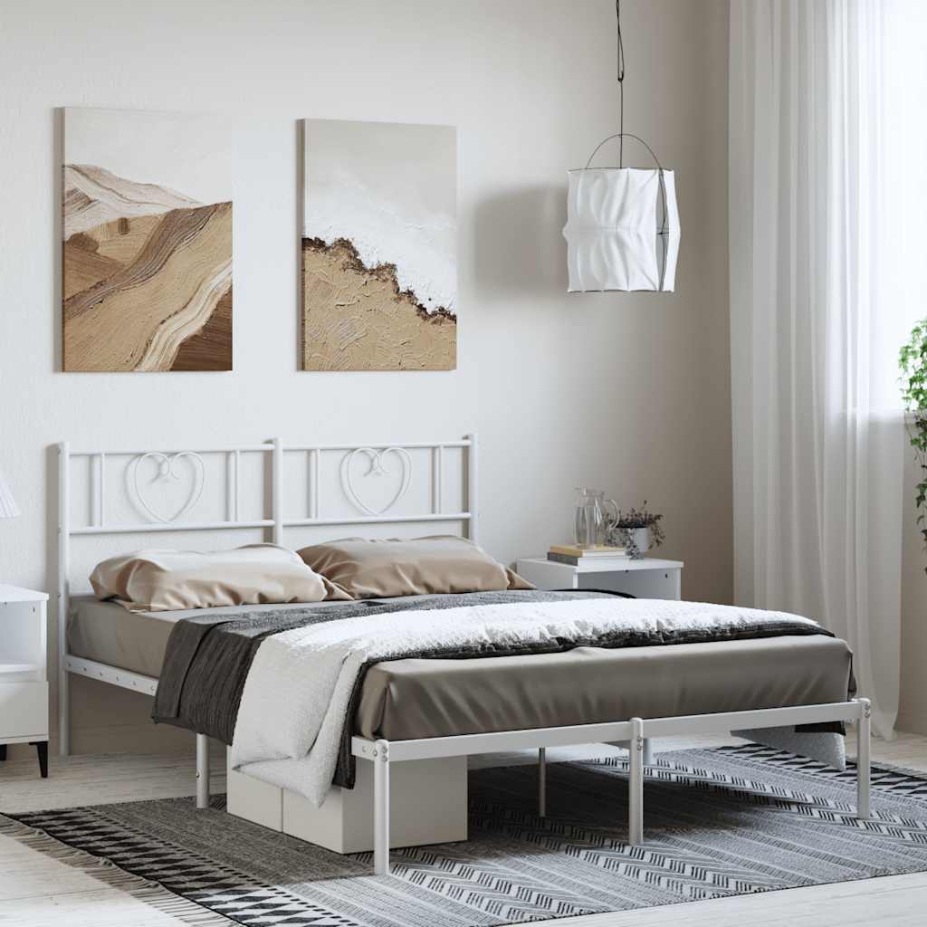 Bedframe met hoofdbord metaal wit 135x190 cm is nu te koop bij PeponiXL, paradijselijk wonen!