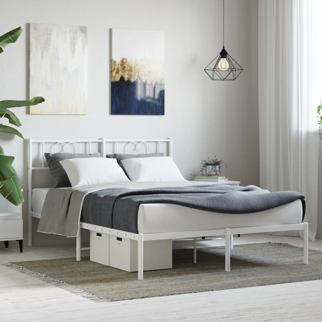 Bedframe met hoofdbord metaal wit 160x200 cm is nu te koop bij PeponiXL, paradijselijk wonen!