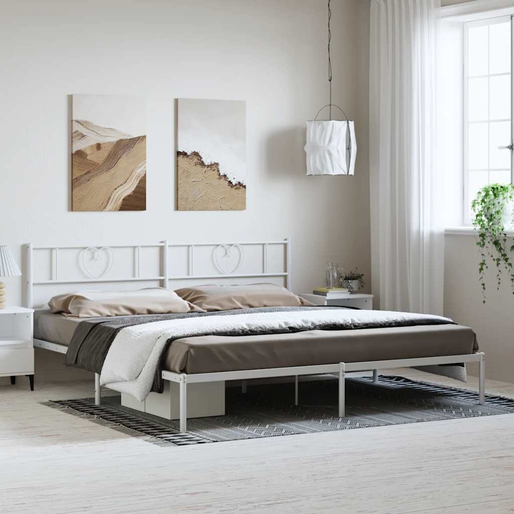 Bedframe met hoofdbord metaal wit 183x213 cm is nu te koop bij PeponiXL, paradijselijk wonen!