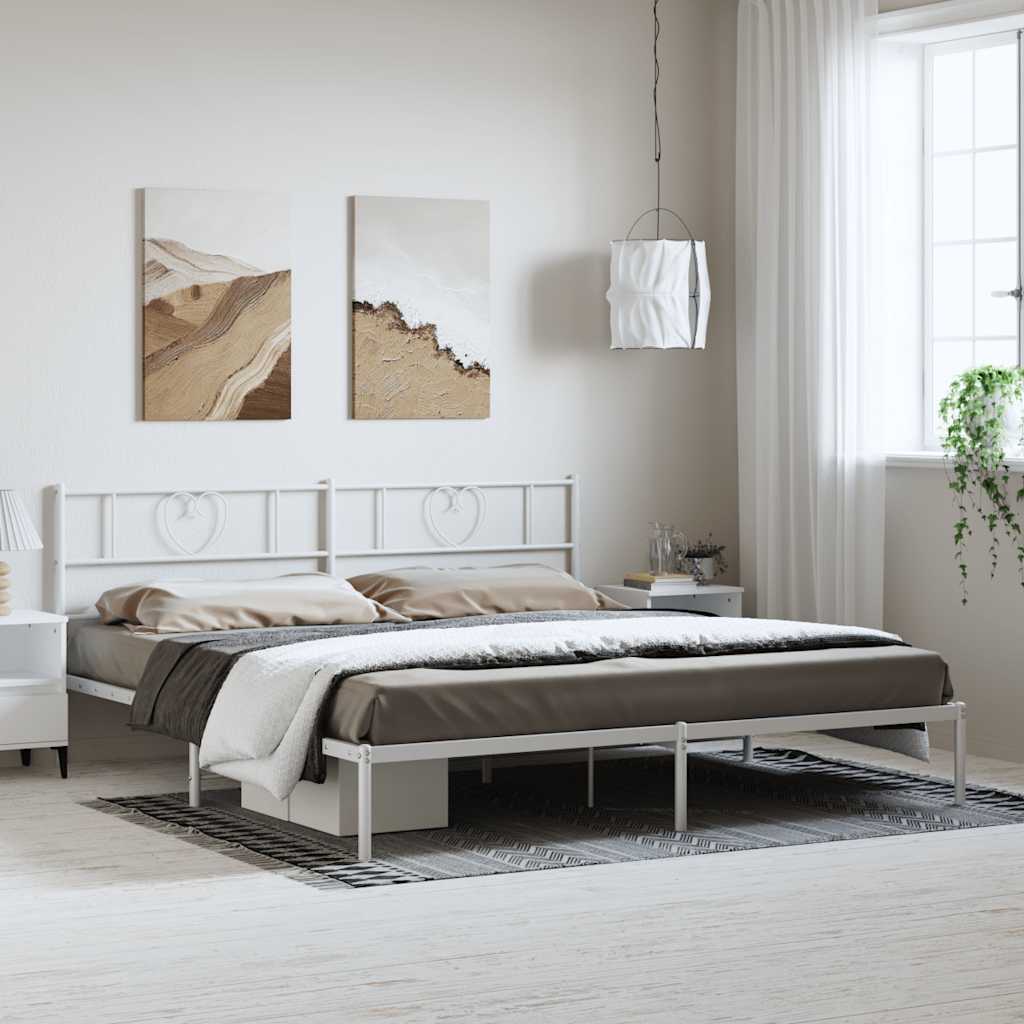 Bedframe met hoofdbord metaal wit 193x203 cm is nu te koop bij PeponiXL, paradijselijk wonen!