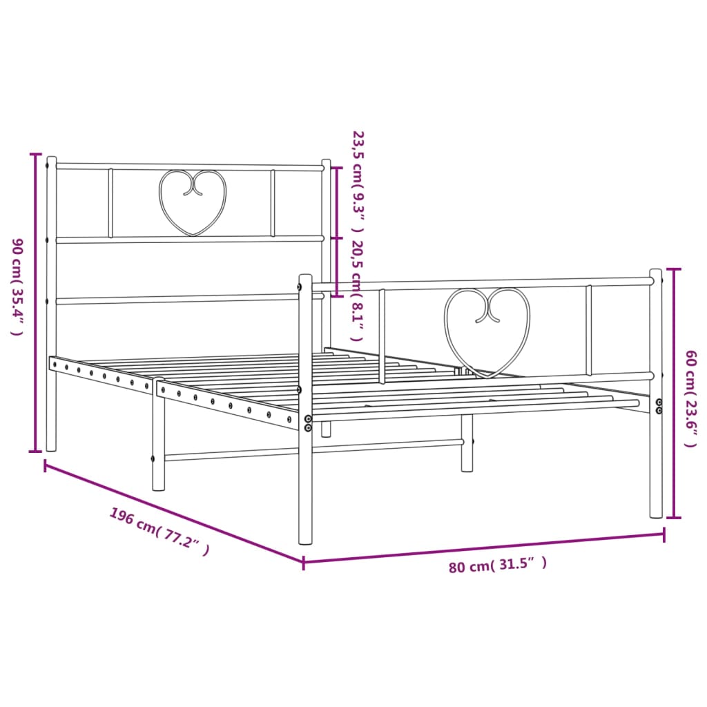 Bedframe met hoofd- en voeteneinde metaal wit 75x190 cm is nu te koop bij PeponiXL, paradijselijk wonen!