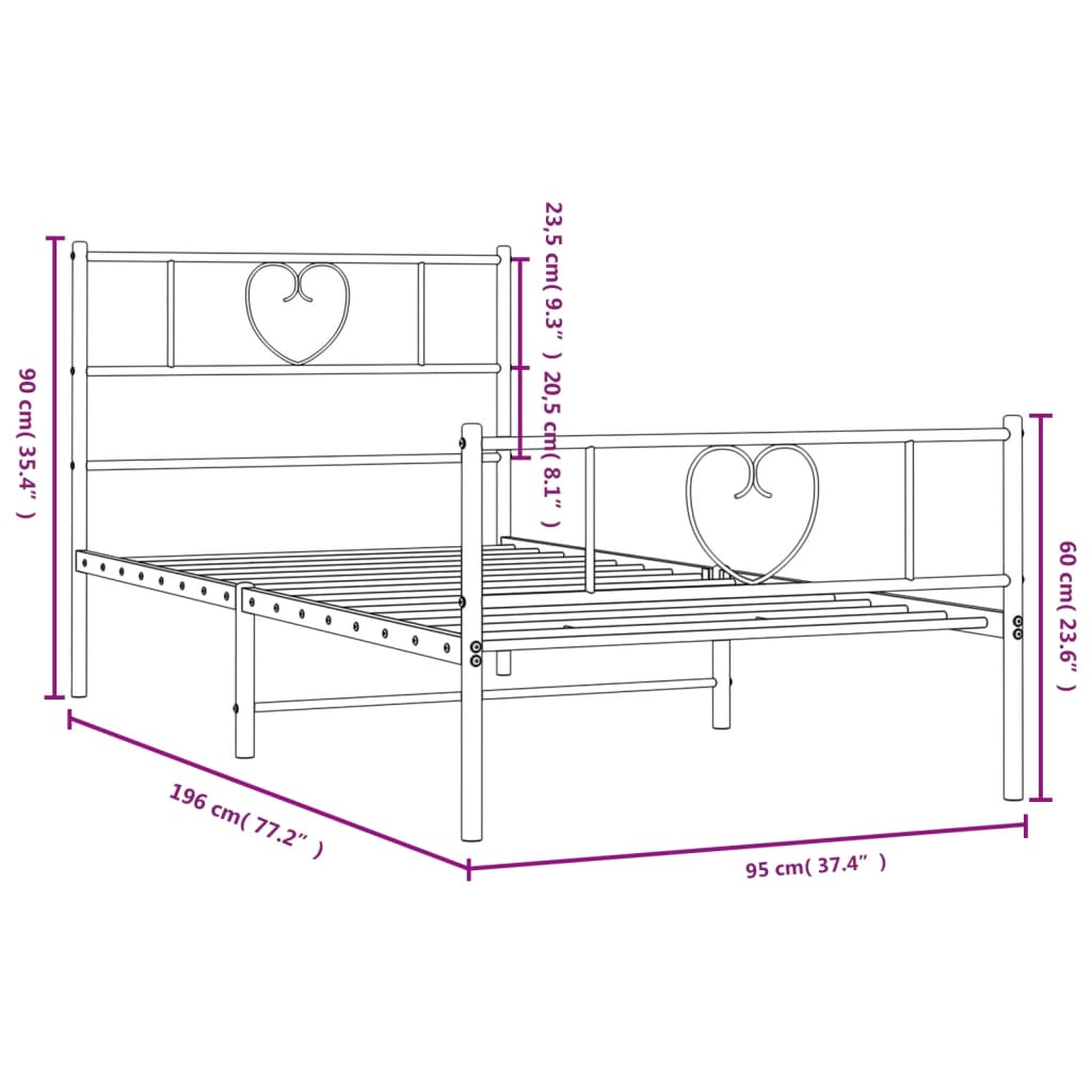 Bedframe met hoofd- en voeteneinde metaal wit 90x190 cm is nu te koop bij PeponiXL, paradijselijk wonen!