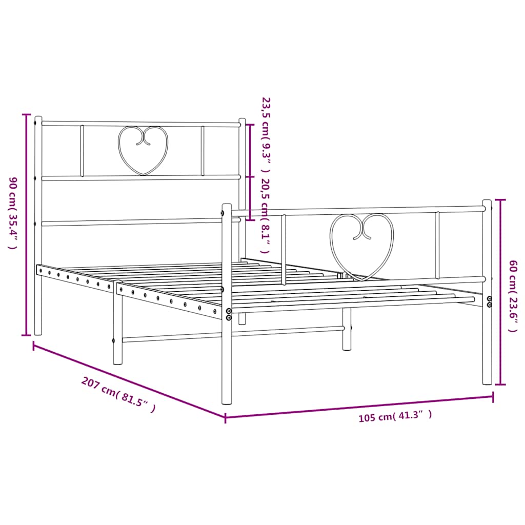 Bedframe met hoofd- en voeteneinde metaal wit 100x200 cm is nu te koop bij PeponiXL, paradijselijk wonen!