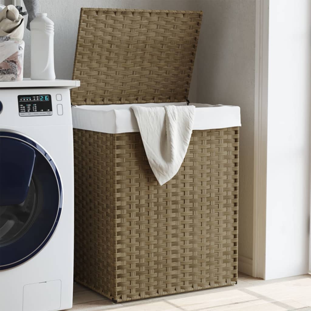 Wasmand met deksel 46x33x60 cm poly rattan is nu te koop bij PeponiXL, paradijselijk wonen!