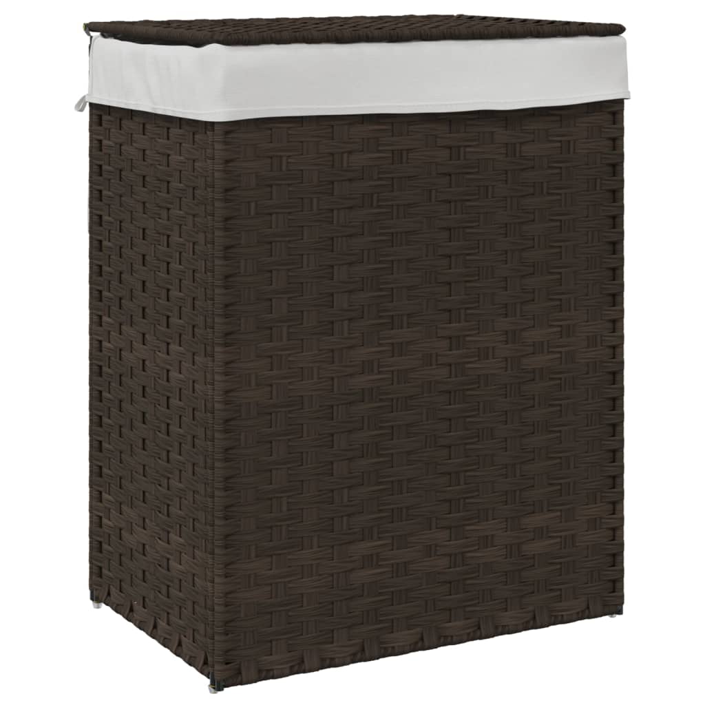 Wasmand met deksel 46x33x60 cm poly rattan donkerbruin is nu te koop bij PeponiXL, paradijselijk wonen!