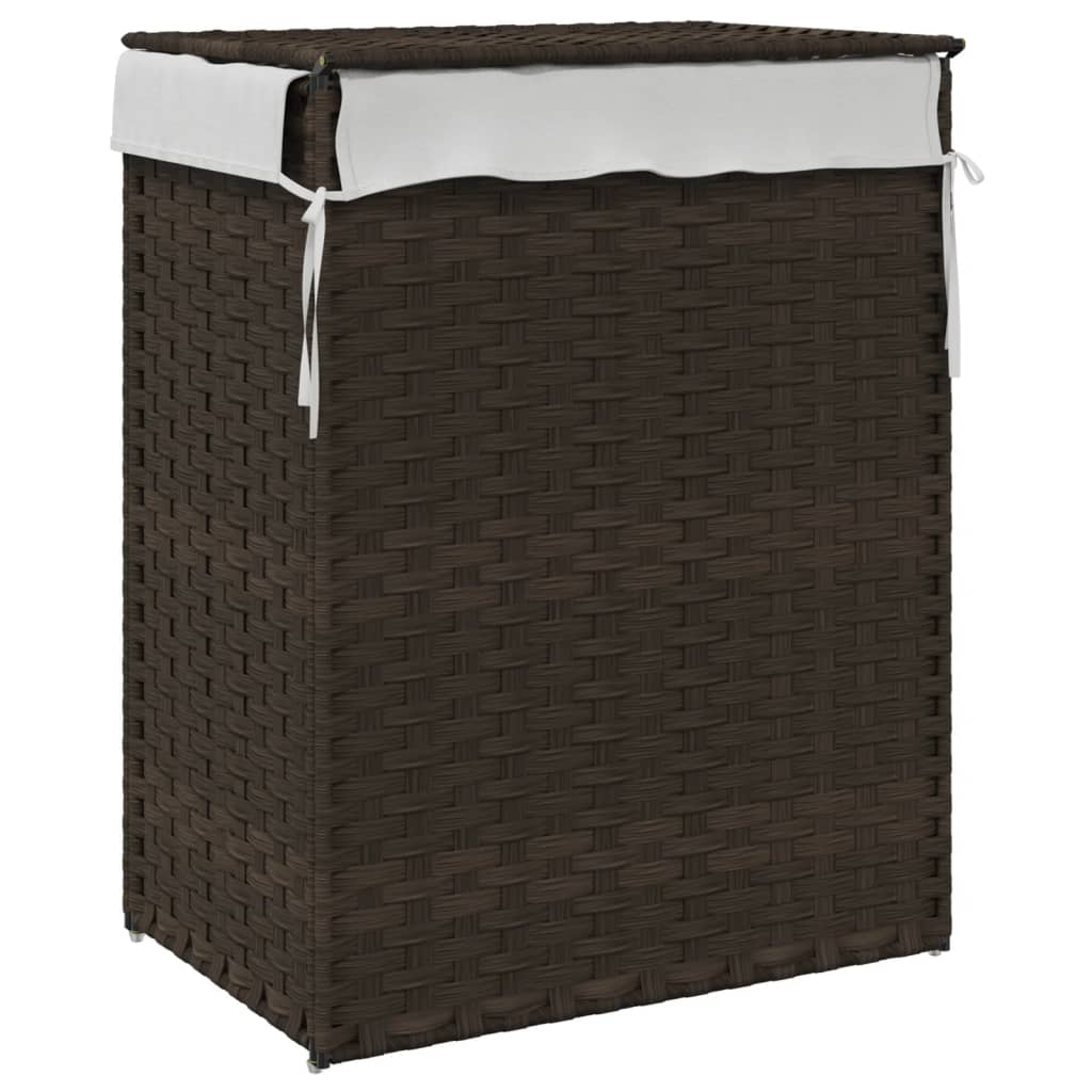 Wasmand met deksel 46x33x60 cm poly rattan donkerbruin is nu te koop bij PeponiXL, paradijselijk wonen!