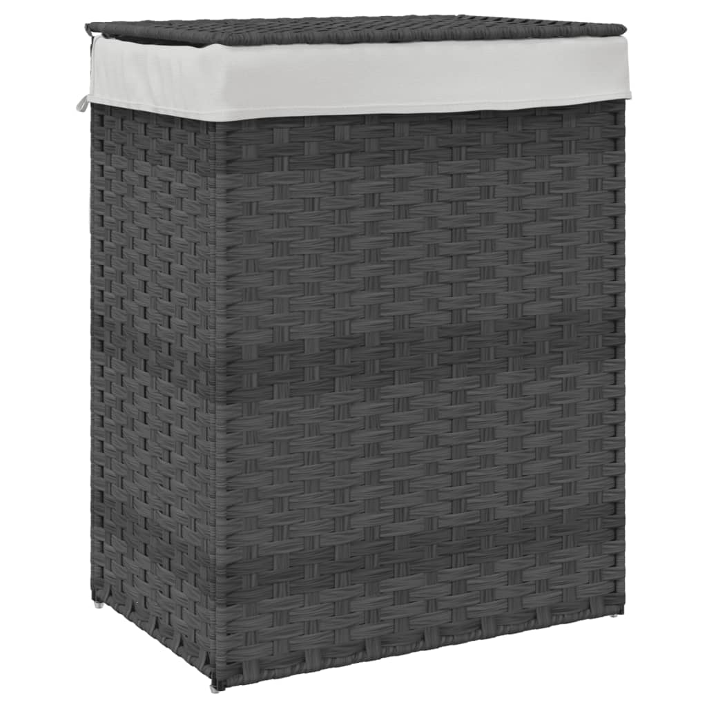 Wasmand met deksel 46x33x60 cm poly rattan grijs is nu te koop bij PeponiXL, paradijselijk wonen!