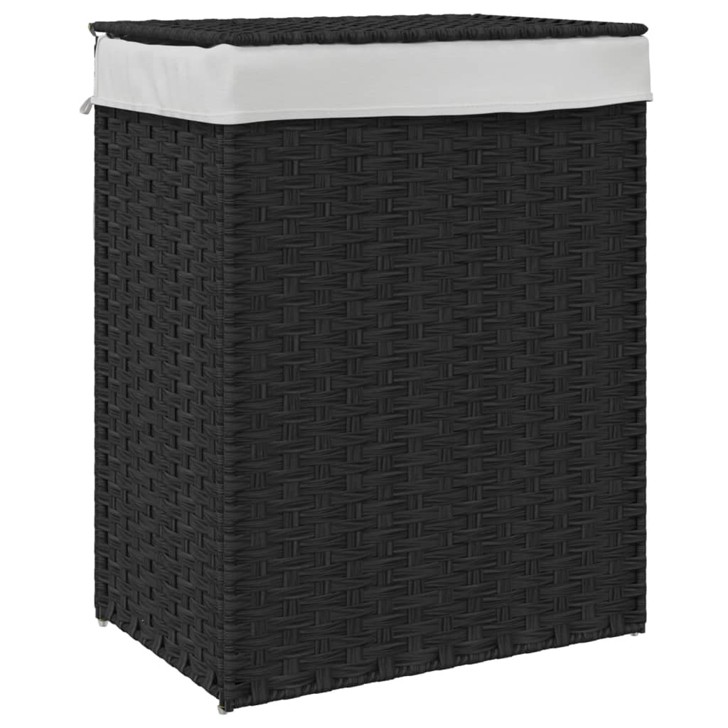 Wasmand met deksel 46x33x60 cm poly rattan zwart is nu te koop bij PeponiXL, paradijselijk wonen!