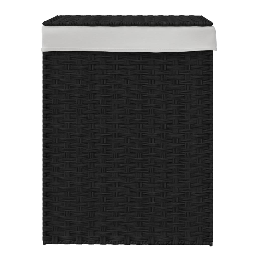 Wasmand met deksel 46x33x60 cm poly rattan zwart is nu te koop bij PeponiXL, paradijselijk wonen!