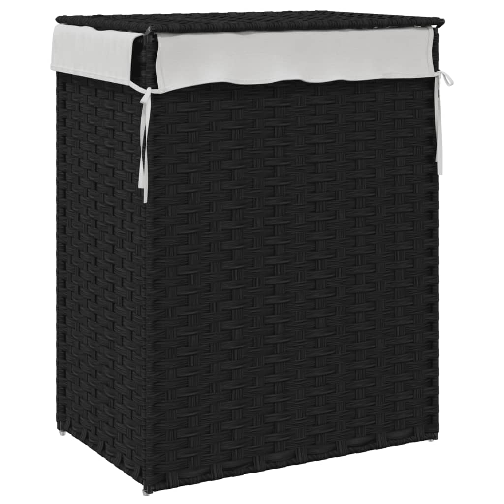 Wasmand met deksel 46x33x60 cm poly rattan zwart is nu te koop bij PeponiXL, paradijselijk wonen!