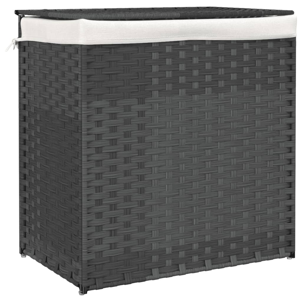 Wasmand met 2 vakken 53x35x57 cm poly rattan grijs is nu te koop bij PeponiXL, paradijselijk wonen!