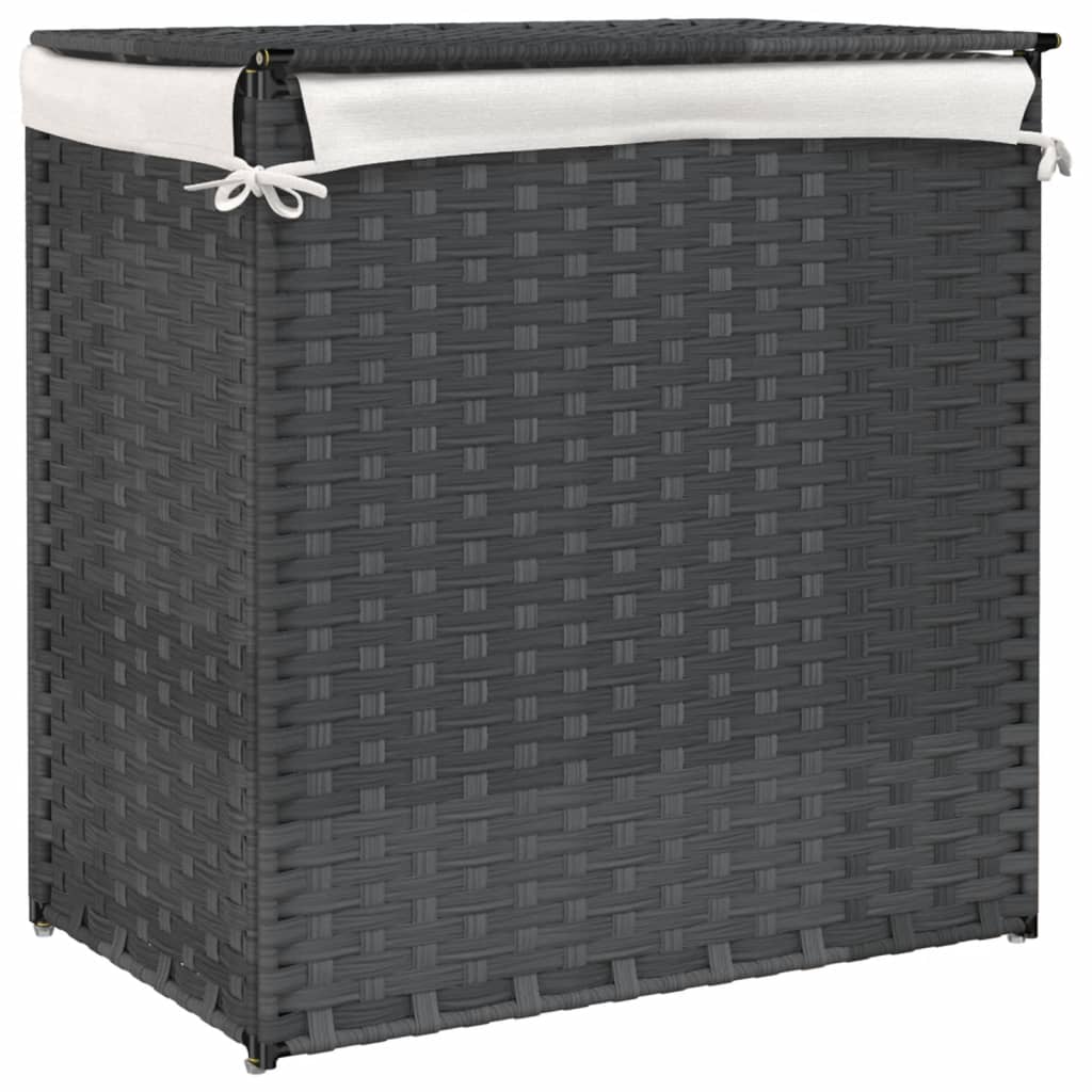 Wasmand met 2 vakken 53x35x57 cm poly rattan grijs is nu te koop bij PeponiXL, paradijselijk wonen!