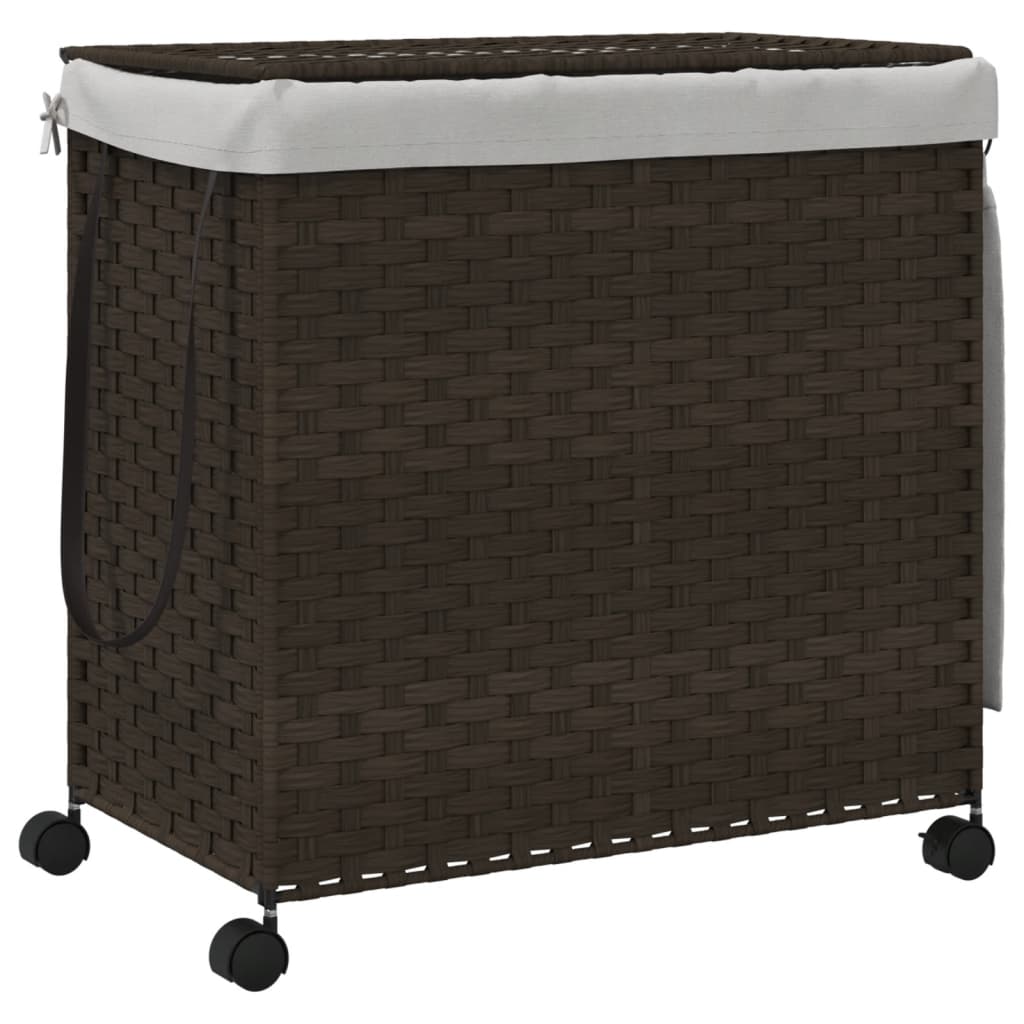 Wasmand op wielen 60x35x60,5 cm rattan donkerbruin is nu te koop bij PeponiXL, paradijselijk wonen!