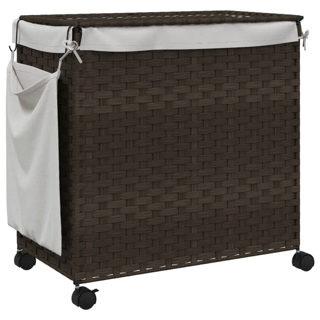 Wasmand op wielen 60x35x60,5 cm rattan donkerbruin is nu te koop bij PeponiXL, paradijselijk wonen!