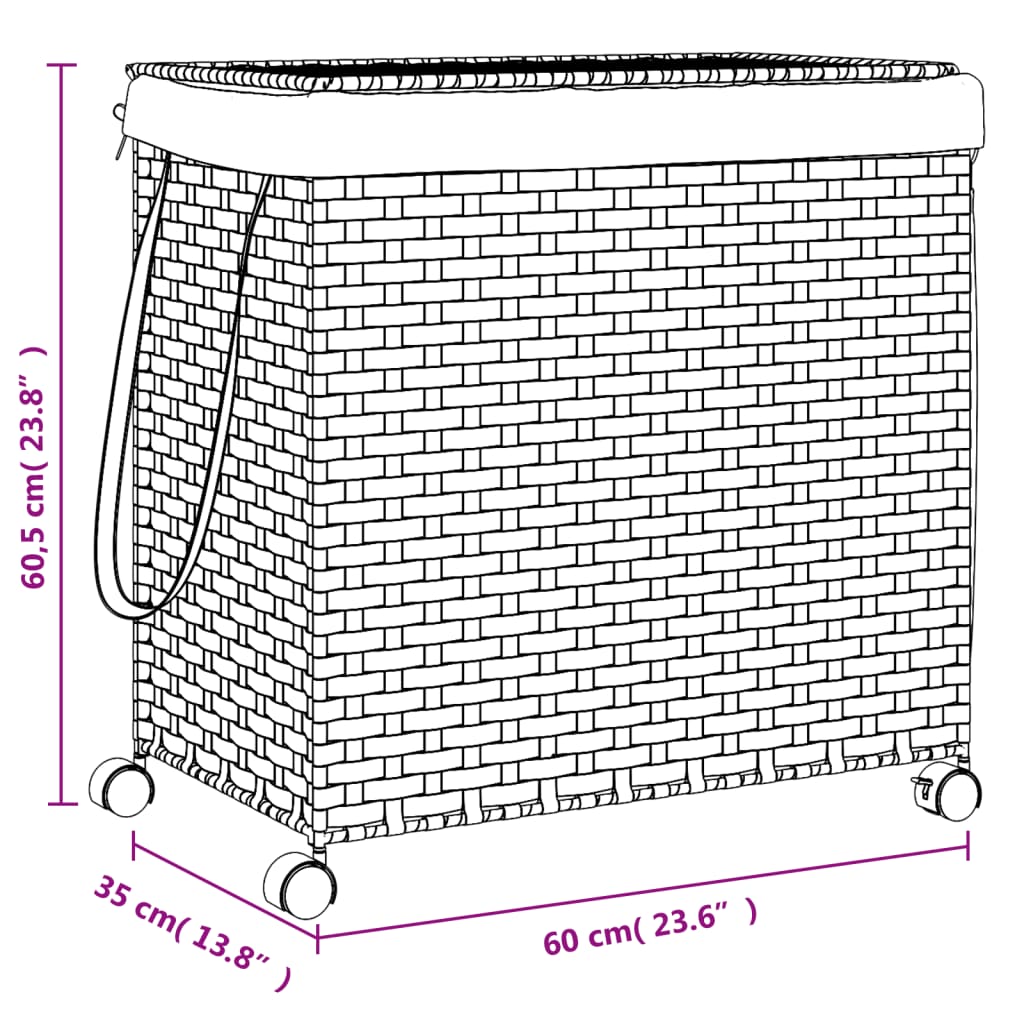 Wasmand op wielen 60x35x60,5 cm rattan donkerbruin is nu te koop bij PeponiXL, paradijselijk wonen!