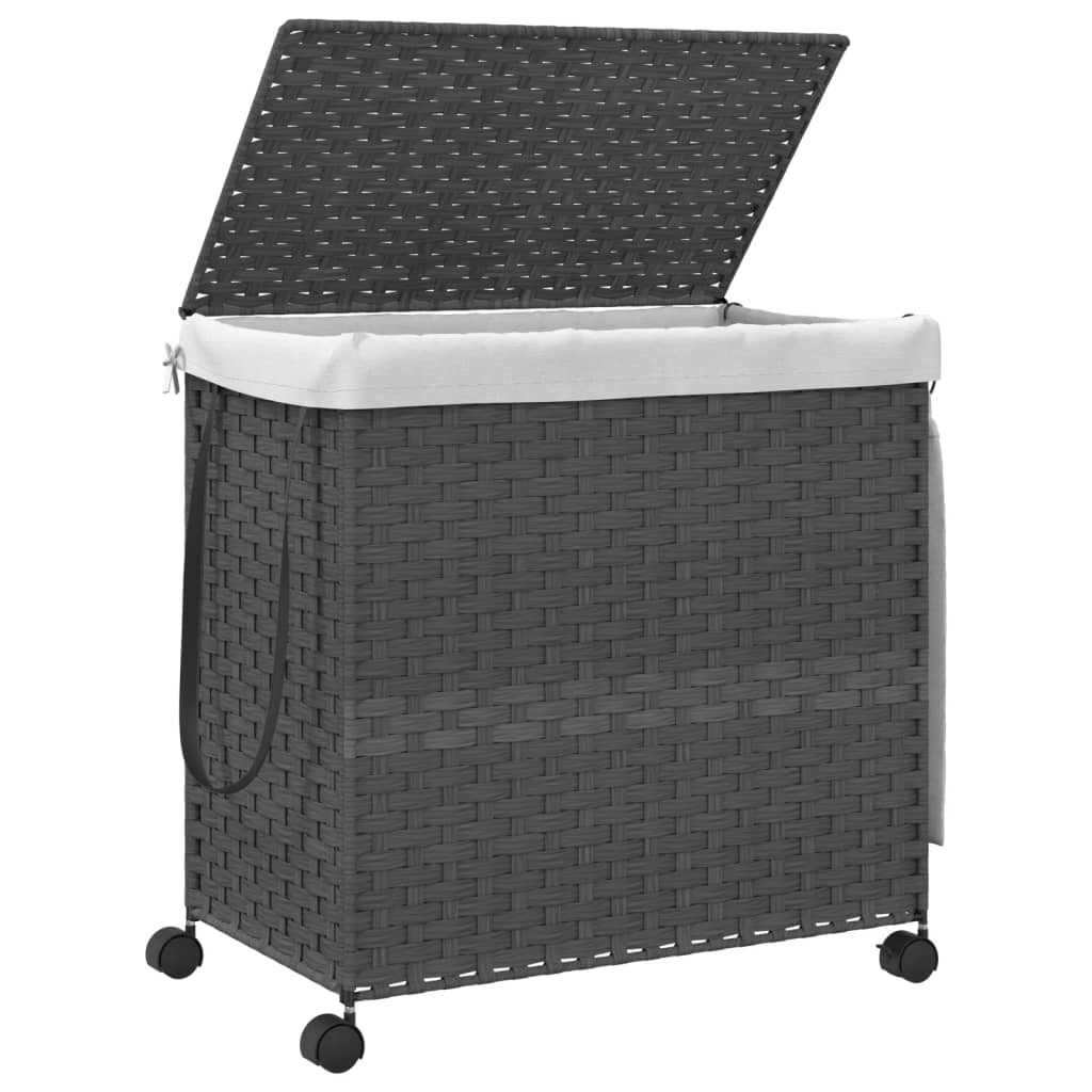 Wasmand op wielen 60x35x60,5 cm rattan grijs is nu te koop bij PeponiXL, paradijselijk wonen!