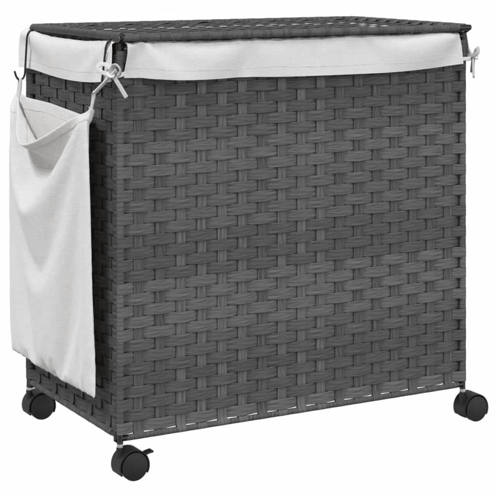 Wasmand op wielen 60x35x60,5 cm rattan grijs is nu te koop bij PeponiXL, paradijselijk wonen!