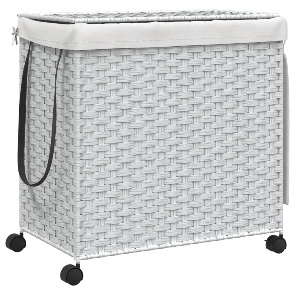 Wasmand op wielen 60x35x60,5 cm rattan wit is nu te koop bij PeponiXL, paradijselijk wonen!