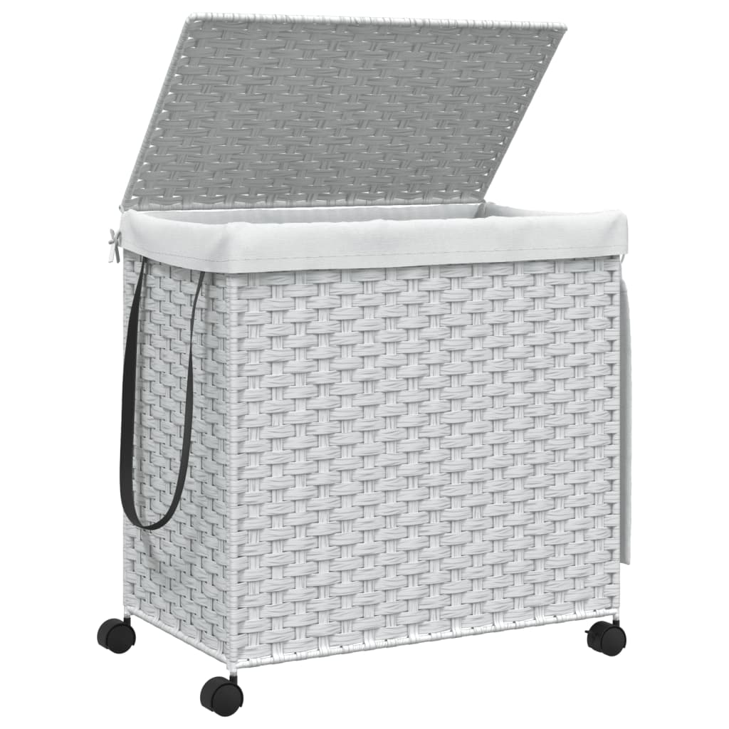 Wasmand op wielen 60x35x60,5 cm rattan wit is nu te koop bij PeponiXL, paradijselijk wonen!