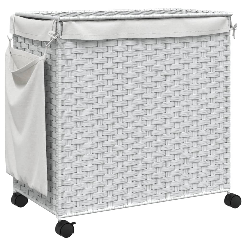 Wasmand op wielen 60x35x60,5 cm rattan wit is nu te koop bij PeponiXL, paradijselijk wonen!