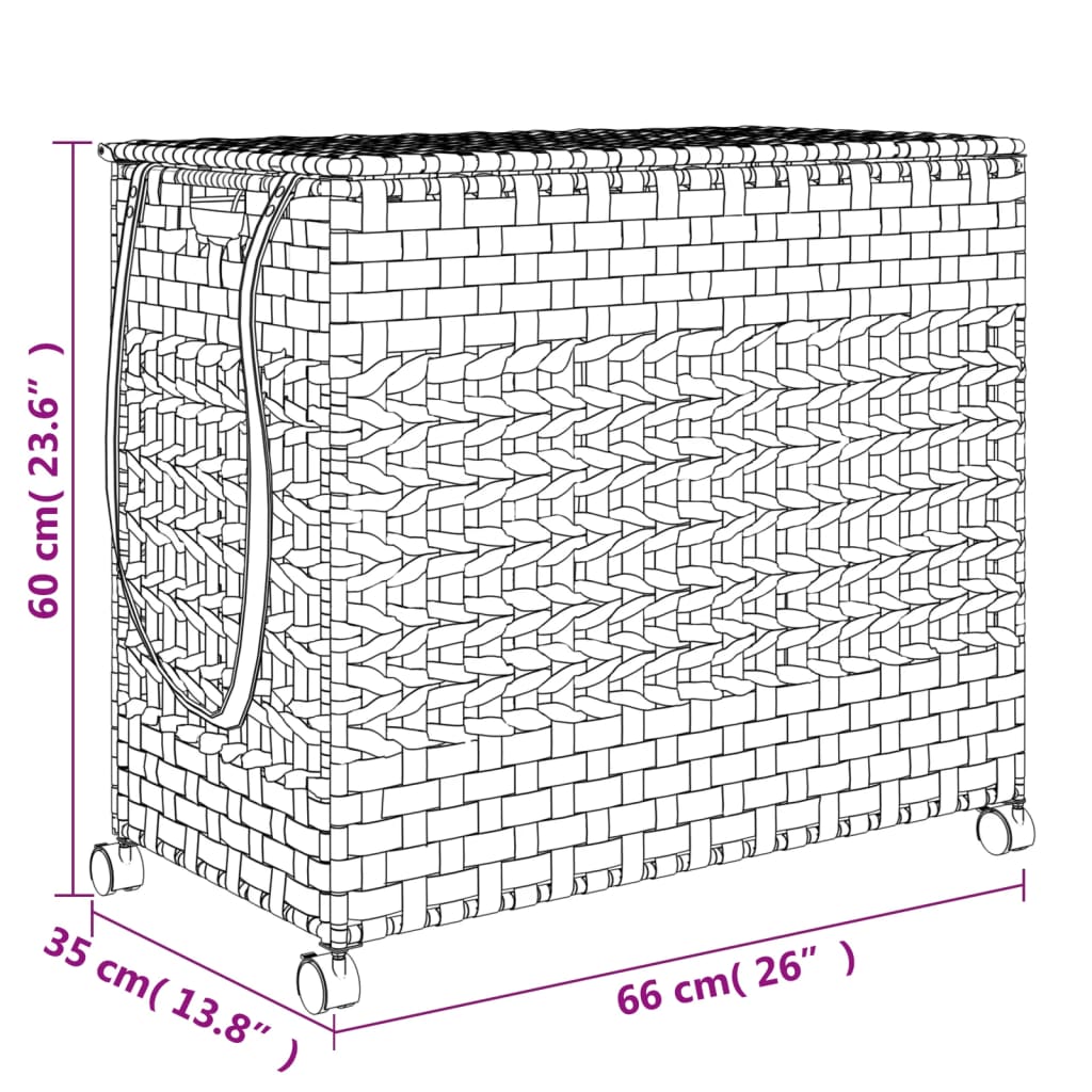 Wasmand op wielen 66x35x60 cm rattan grijs is nu te koop bij PeponiXL, paradijselijk wonen!