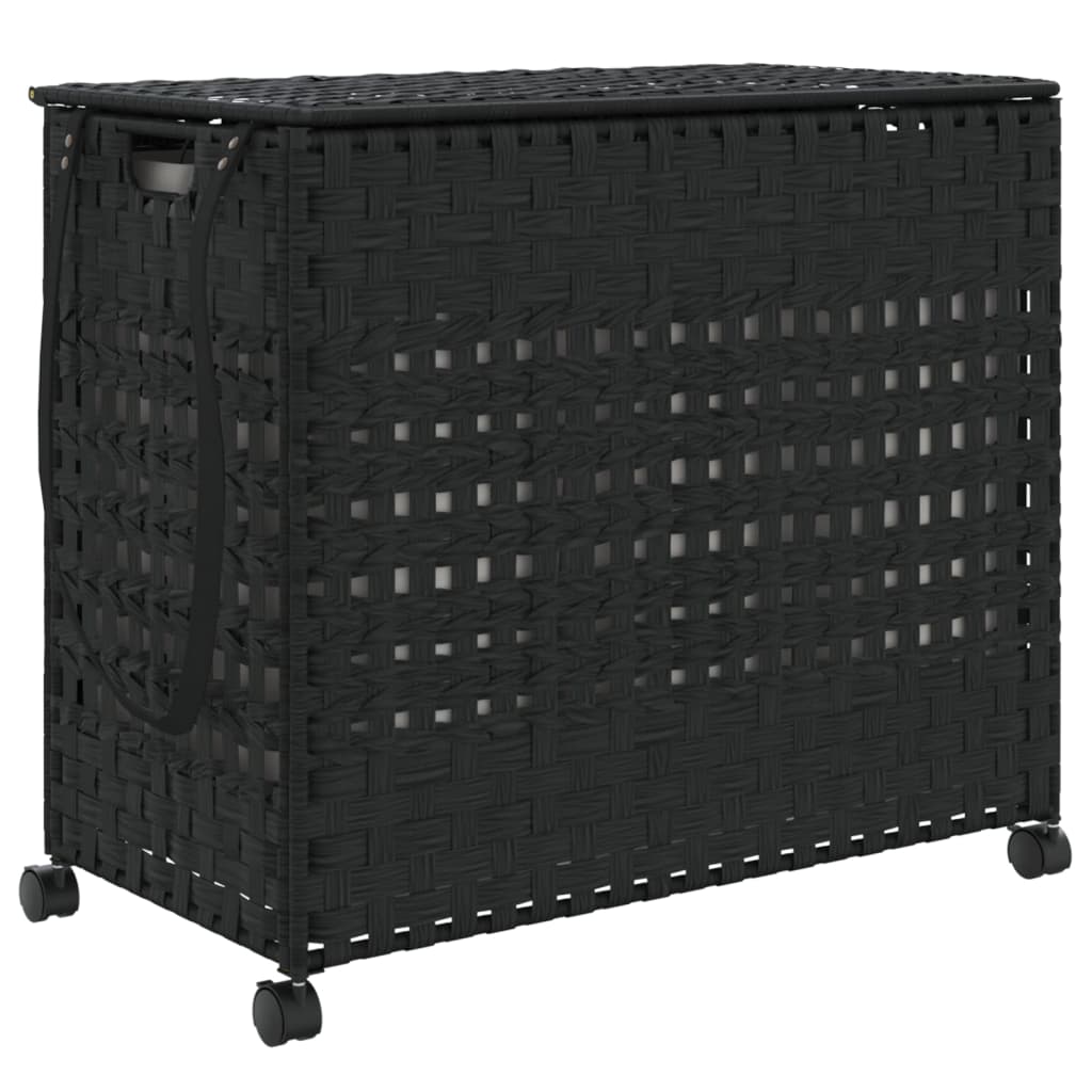 Wasmand op wielen 66x35x60 cm rattan zwart is nu te koop bij PeponiXL, paradijselijk wonen!