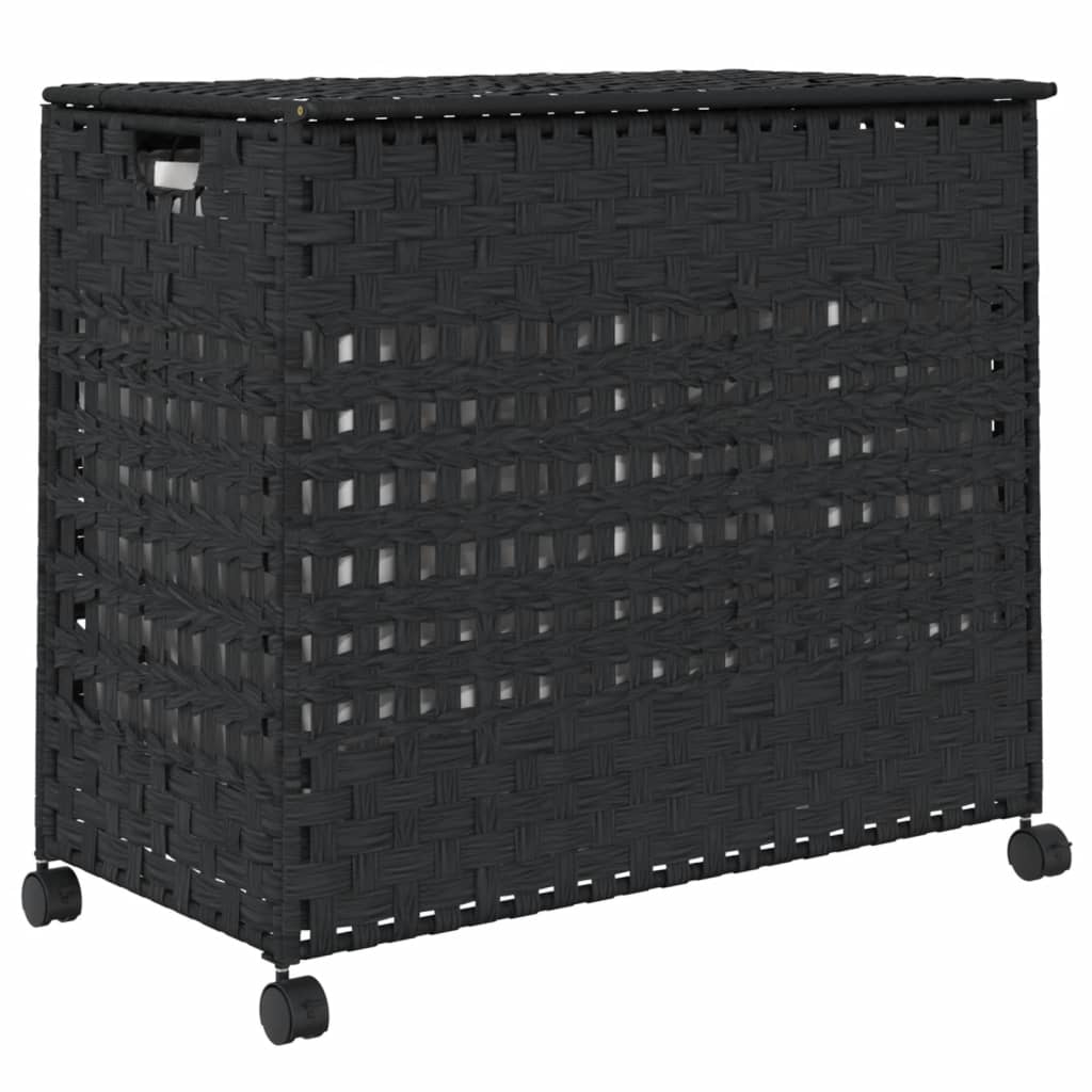 Wasmand op wielen 66x35x60 cm rattan zwart is nu te koop bij PeponiXL, paradijselijk wonen!