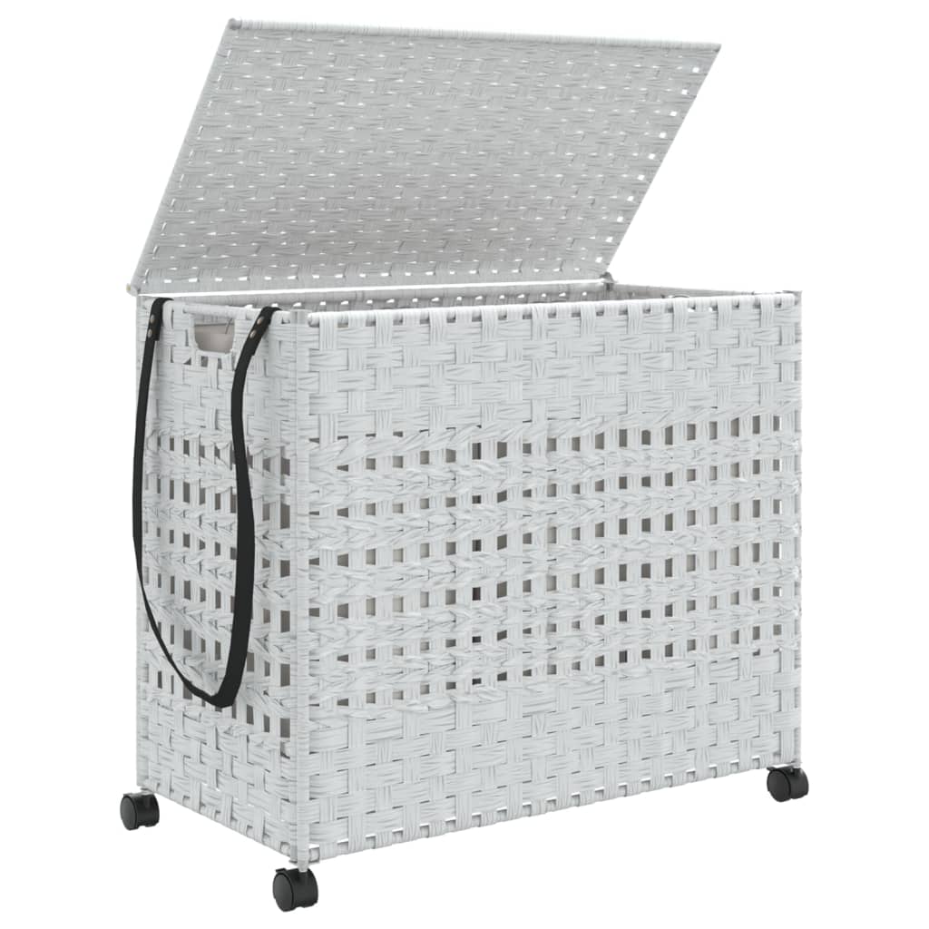 Wasmand op wielen 66x35x60 cm rattan wit is nu te koop bij PeponiXL, paradijselijk wonen!