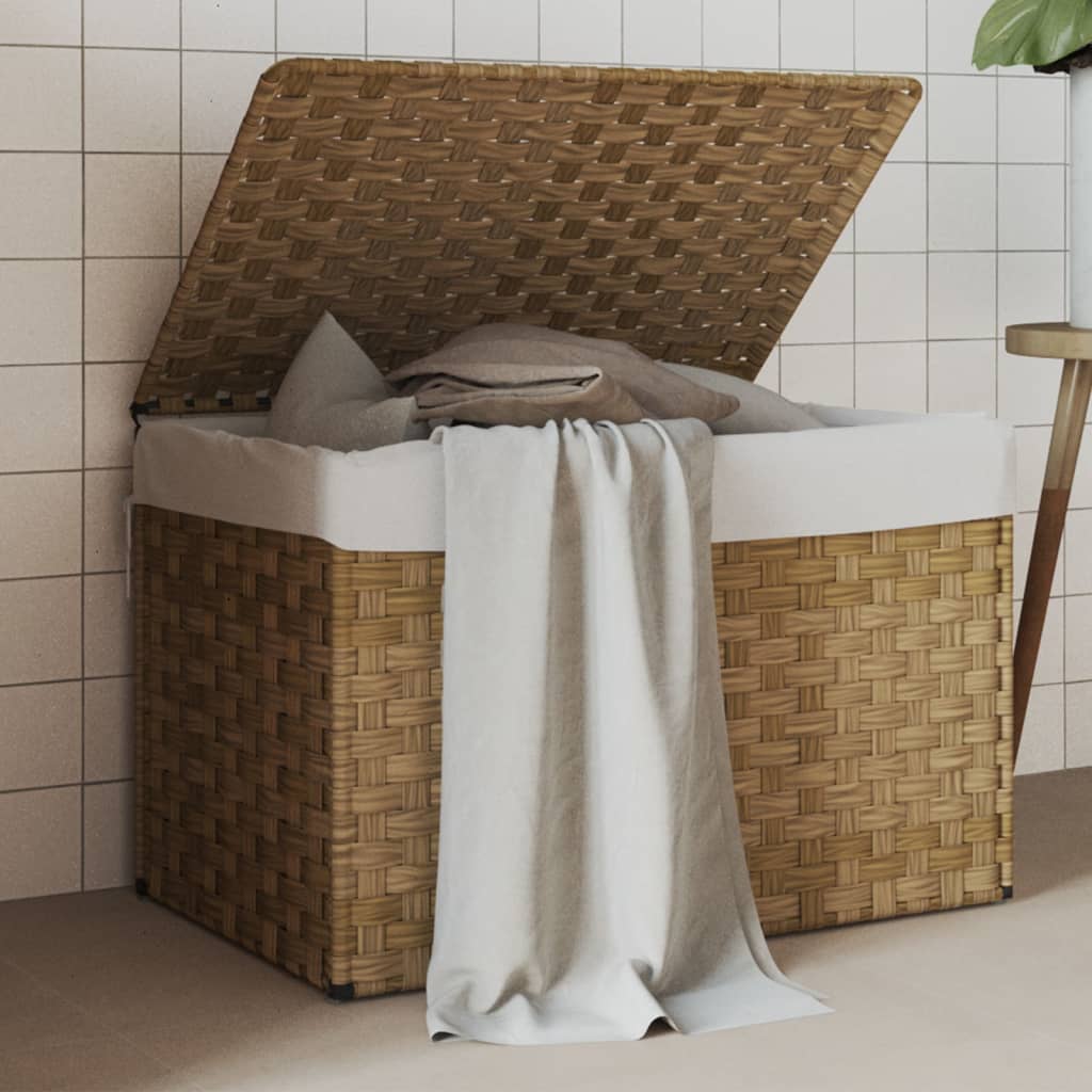 Wasmand met deksel 55,5x35x34 cm poly rattan is nu te koop bij PeponiXL, paradijselijk wonen!