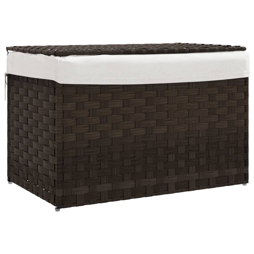 Wasmand met deksel 55,5x35x34 cm poly rattan donkerbruin is nu te koop bij PeponiXL, paradijselijk wonen!