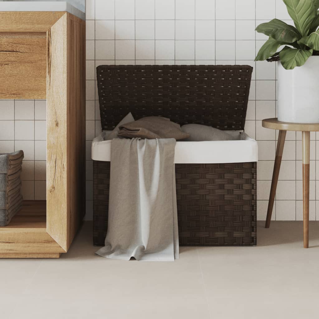 Wasmand met deksel 55,5x35x34 cm poly rattan donkerbruin is nu te koop bij PeponiXL, paradijselijk wonen!