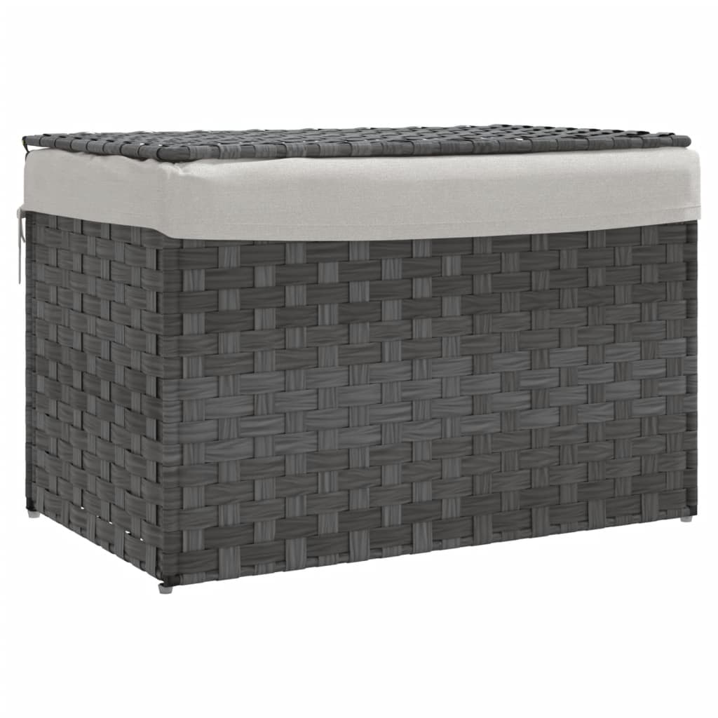 Wasmand met deksel 55,5x35x34 cm poly rattan grijs is nu te koop bij PeponiXL, paradijselijk wonen!