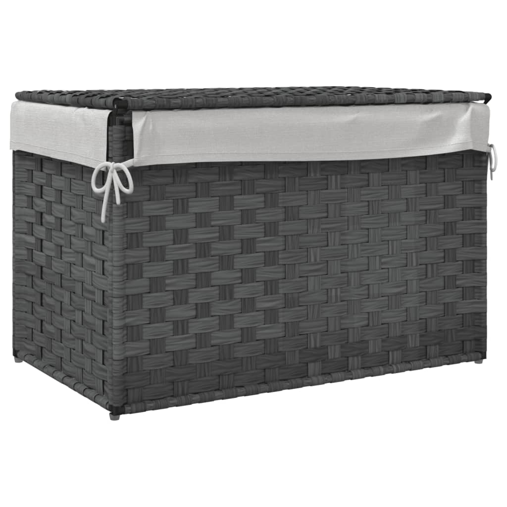 Wasmand met deksel 55,5x35x34 cm poly rattan grijs is nu te koop bij PeponiXL, paradijselijk wonen!