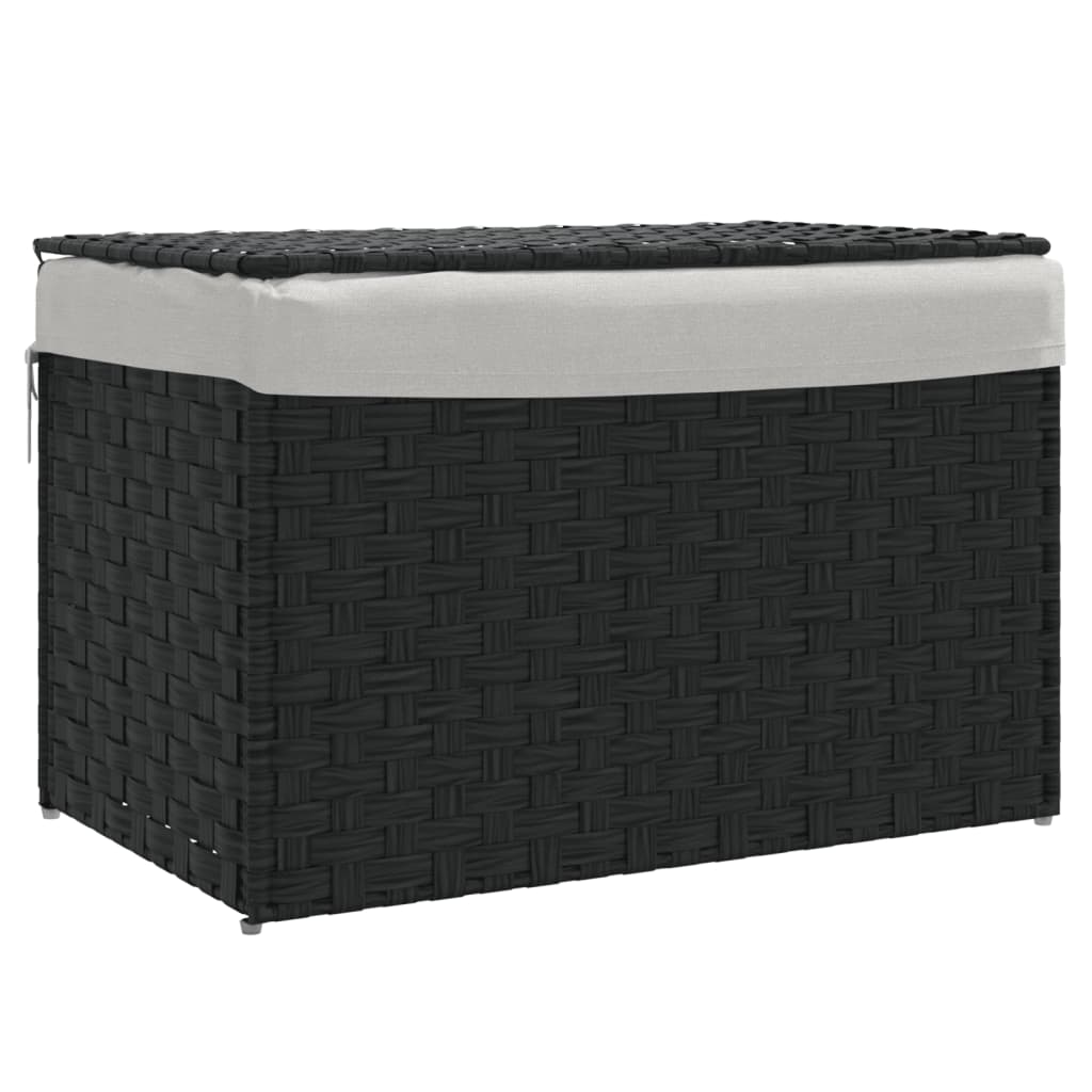 Wasmand met deksel 55,5x35x34 cm poly rattan zwart is nu te koop bij PeponiXL, paradijselijk wonen!