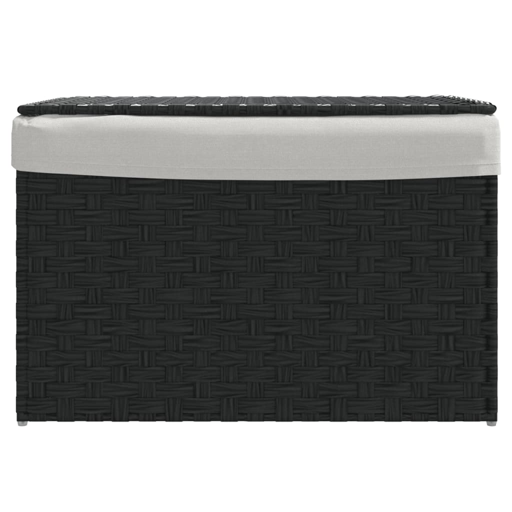 Wasmand met deksel 55,5x35x34 cm poly rattan zwart is nu te koop bij PeponiXL, paradijselijk wonen!
