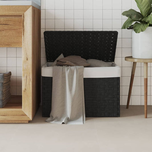 Wasmand met deksel 55,5x35x34 cm poly rattan zwart is nu te koop bij PeponiXL, paradijselijk wonen!