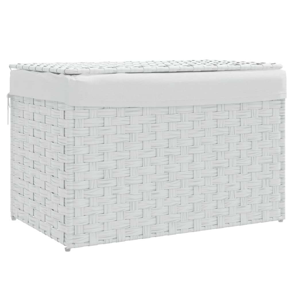 Wasmand met deksel 55,5x35x34 cm poly rattan wit is nu te koop bij PeponiXL, paradijselijk wonen!