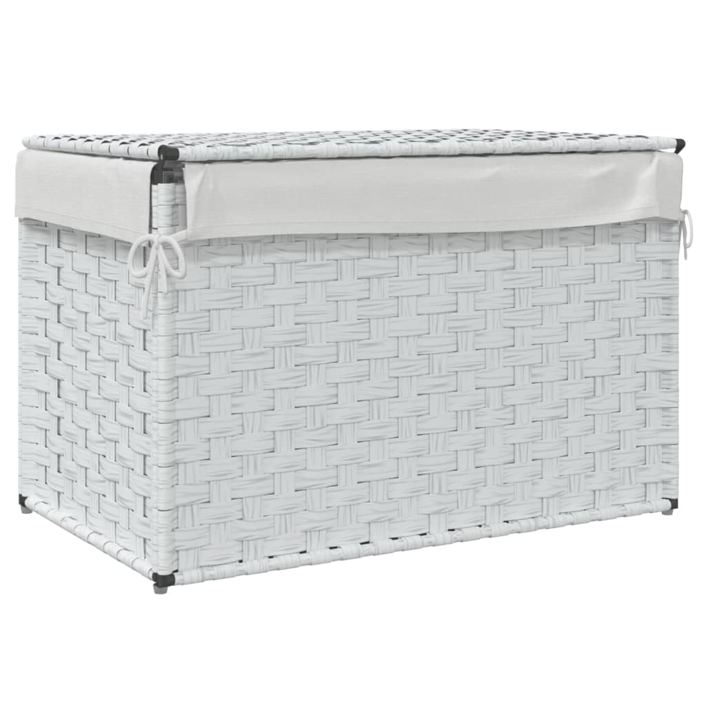 Wasmand met deksel 55,5x35x34 cm poly rattan wit is nu te koop bij PeponiXL, paradijselijk wonen!