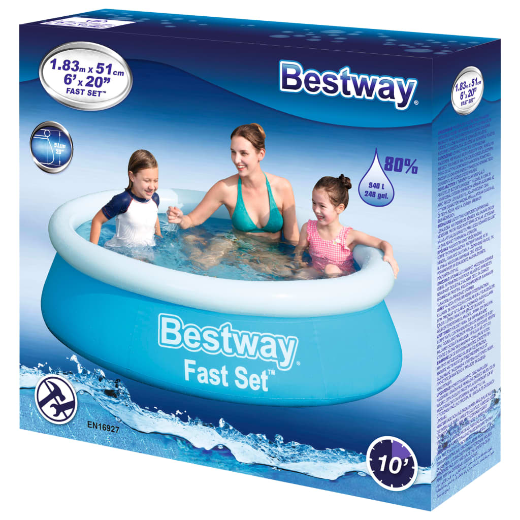 Bestway Fast Set Zwembad opblaasbaar rond 183x51 cm blauw is nu te koop bij PeponiXL, paradijselijk wonen!