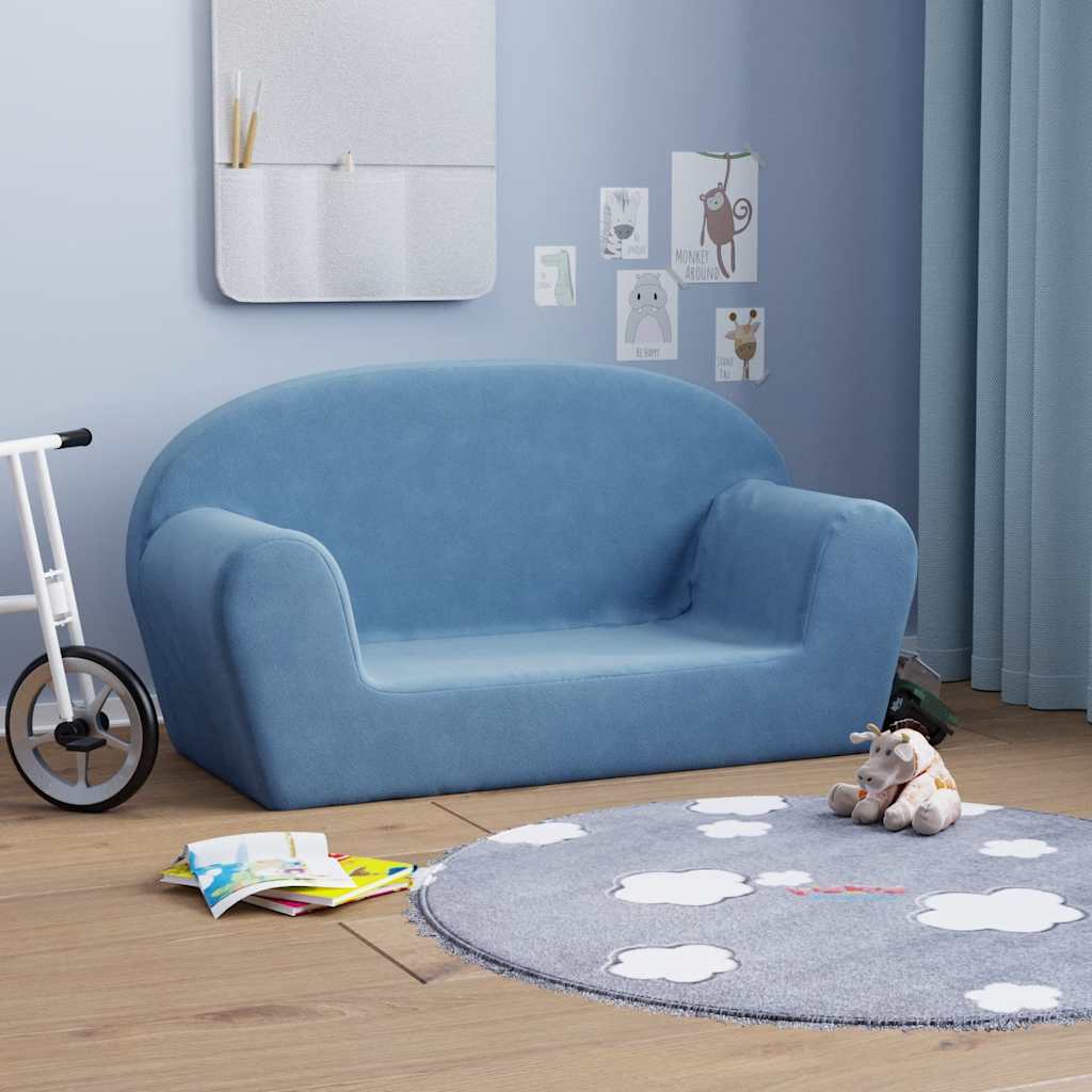 Kinderbank 2-zits zacht pluche blauw is nu te koop bij PeponiXL, paradijselijk wonen!
