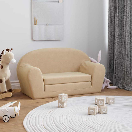Kinderslaapbank 2-zits zacht pluche crèmekleurig is nu te koop bij PeponiXL, paradijselijk wonen!