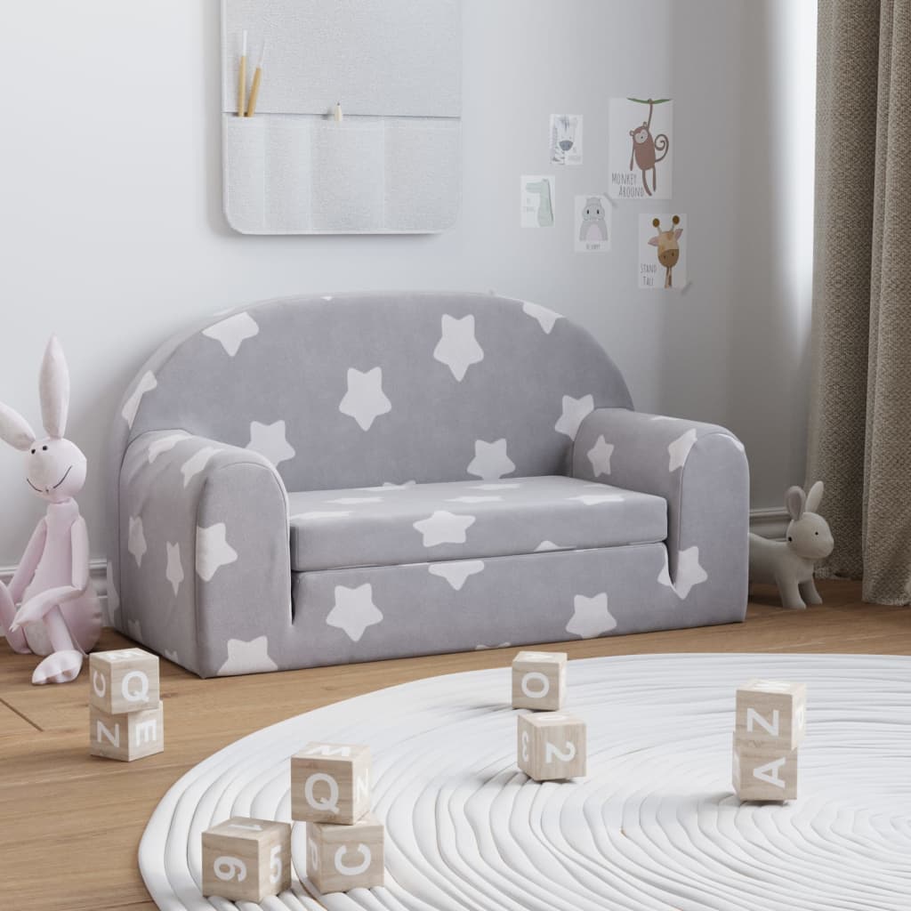 Kinderslaapbank 2-zits met sterren zacht pluche lichtgrijs is nu te koop bij PeponiXL, paradijselijk wonen!