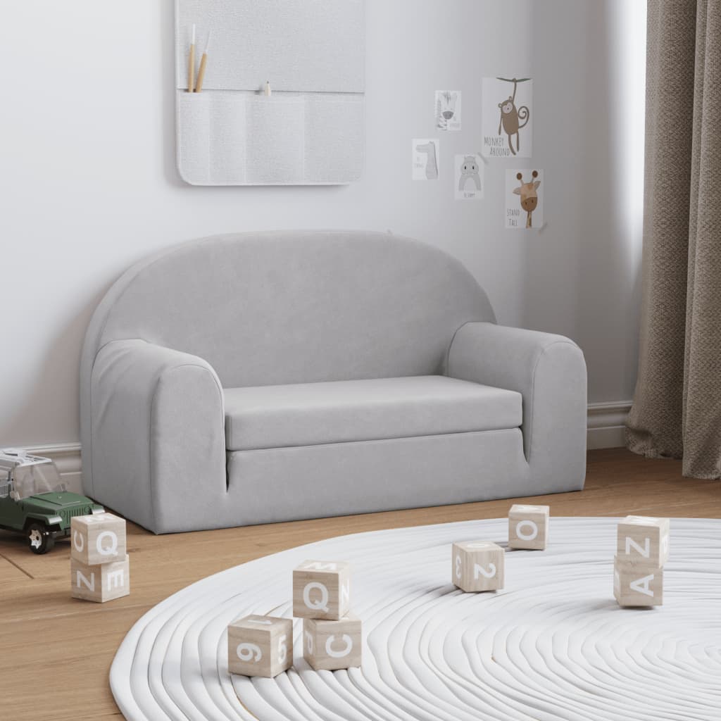 Kinderslaapbank 2-zits zacht pluche lichtgrijs is nu te koop bij PeponiXL, paradijselijk wonen!